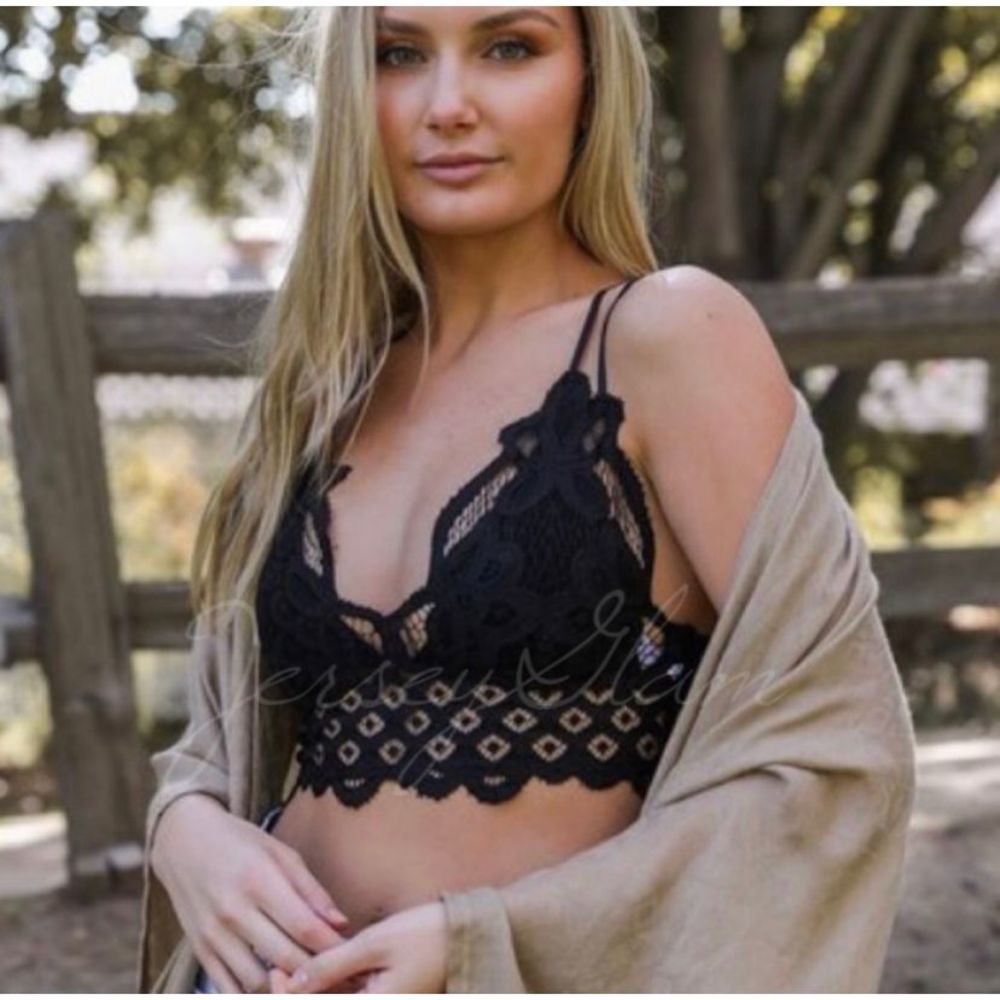 Black Crochet Lace Bralette Boho Large